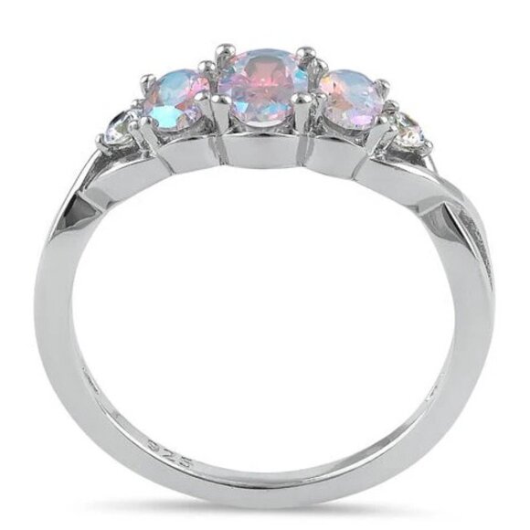 925 STERLING SILVER Simulated Triple Mercury Mystic CZ Ring - Picture 15 of 16